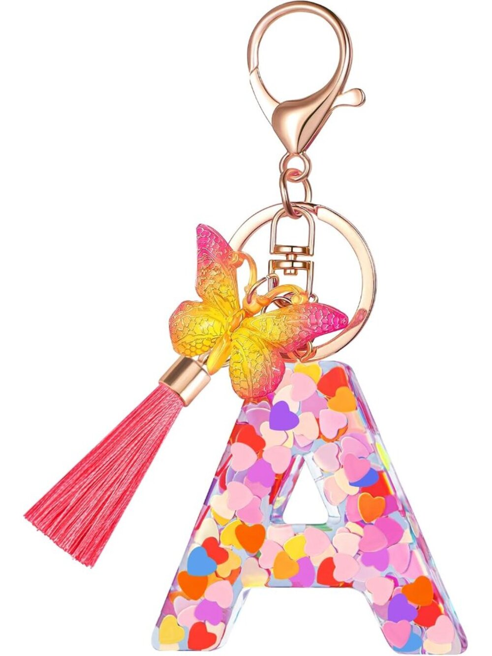 Cute Initial Letter Keychains for Women Girls with Tassel Butterfly, Charm for P